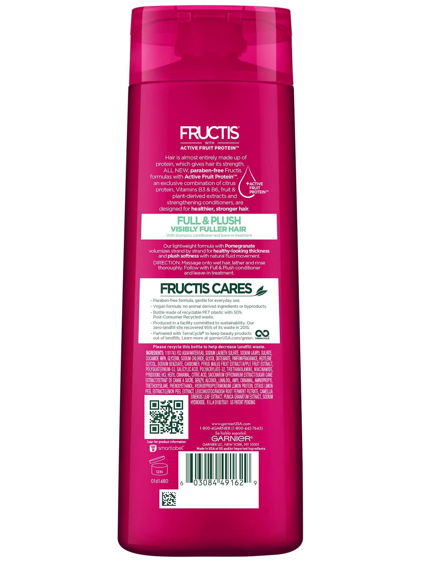 Garnier Fructis Full & Plush Shampoo Back Of Bottle